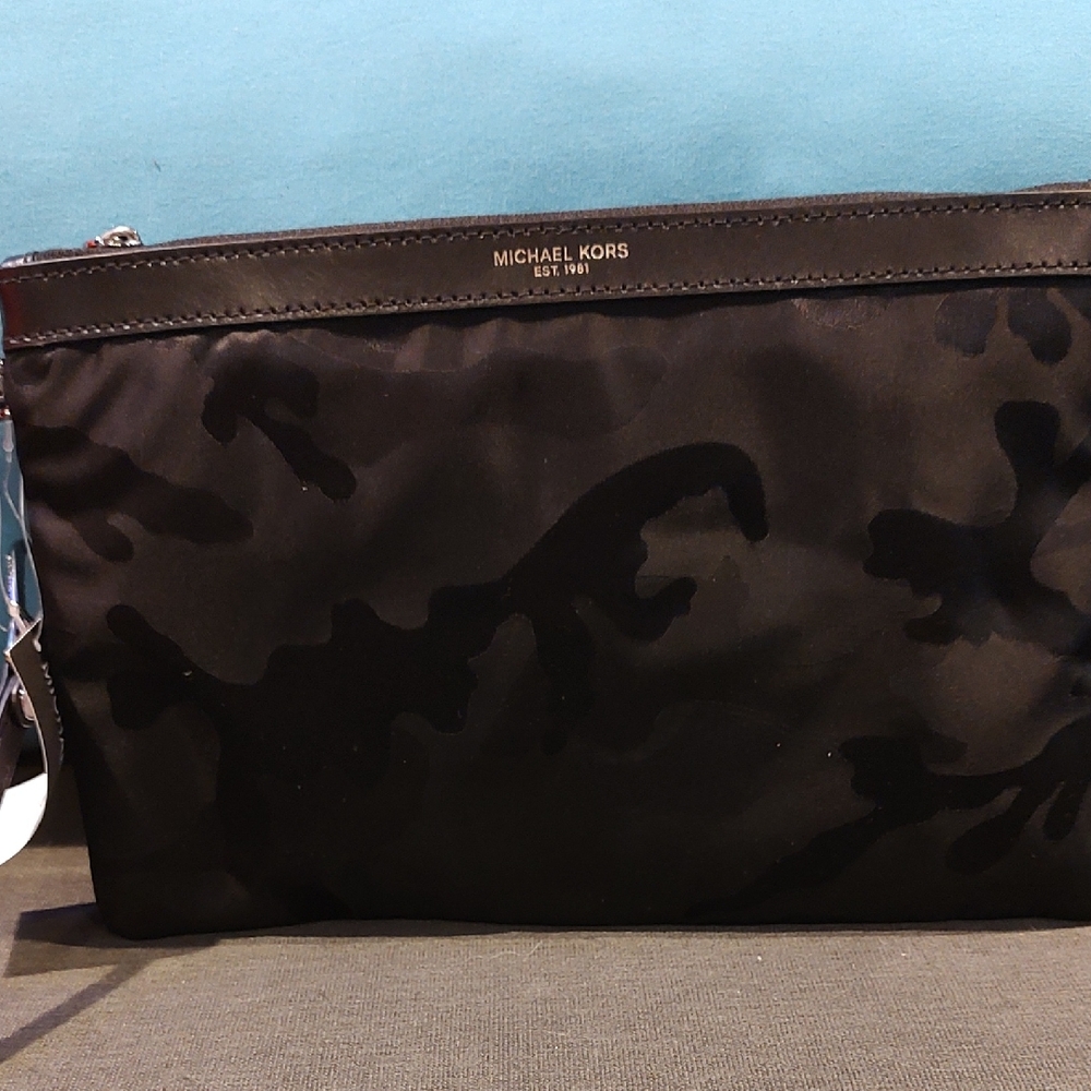 Michael Kors Black Satin Bag W/ Sleek Camouflage Design